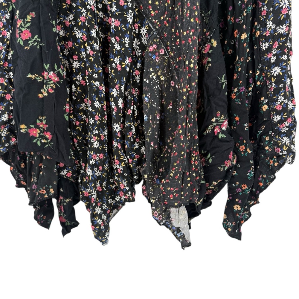 Boho Patchwork Floral Handkerchief Hem Maxi Black Cottagecore Fairy Grunge - Picture 9 of 12
